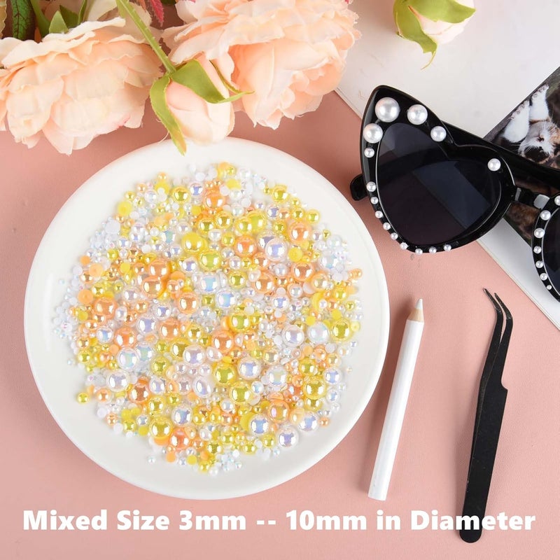 ASTARON 50g Mix Flatback Rhinestones Half Pearls for Crafts Mixed Size 3mm-10mm Flat Back Rhinestones for Crafts Flatback Pearls for Decorating Tumblers Mugs Nail Art Shoes (Yellow White Series) - Image 3